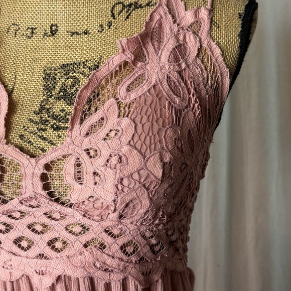 Free People Adella Crochet Lace Babydoll Mini Dress Mauve Pink Medium - Picture 5 of 9